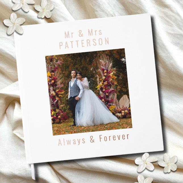 Real Foil Wedding Photo Personalized Names Guest Book (Creator Uploaded)