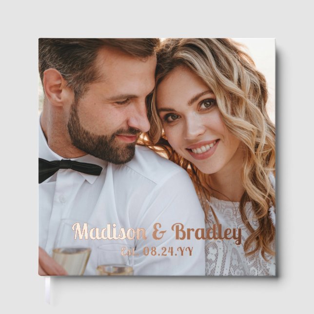 Real Foil Wedding Photo Personalized Names Guest Book (Front)