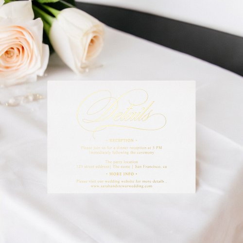 Real foil white calligraphy chic details wedding foil holiday postcard