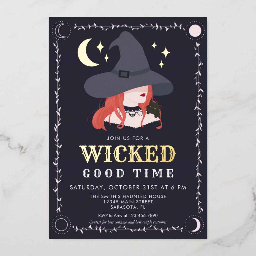 Real Foil Wicked Witch Halloween Party Invitation Zazzle