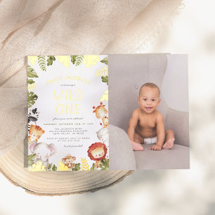 Real Foil Wild One Boy Photo Birthday Party Invitation