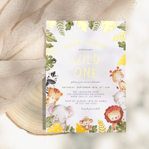 Real Foil   Wild One Safari Boy Birthday Party Invitation