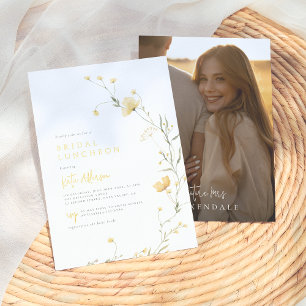 Real Foil Wildflower Boho Photo Bridal Shower Foil Invitation