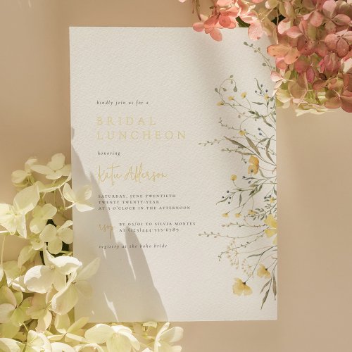 Real Foil Wildflower Elegant Bridal Shower Photo Foil Invitation