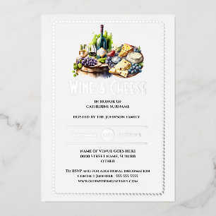 Real foil wine cheese charcuterie board silver invitation