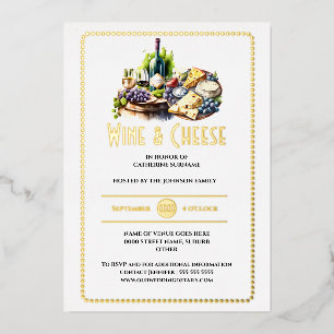 Real foil wine cheese watercolor charcuterie board invitation