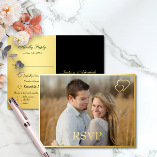 Real Foil with Faux Foil Back Modern Wedding RSVP Invitation Postcard
