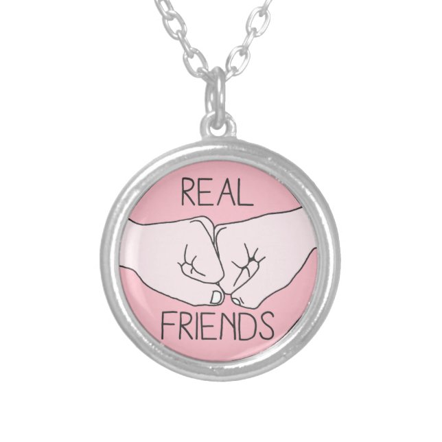 Real Friend Fist Bump Silver Plated Necklace (Front)