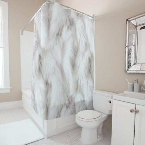 Real Fur look White Animal Fluffy  Shower Curtain