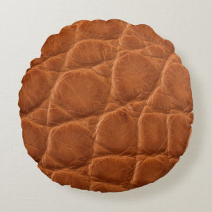 Real genuine tan brown alligator leather texture, round pillow