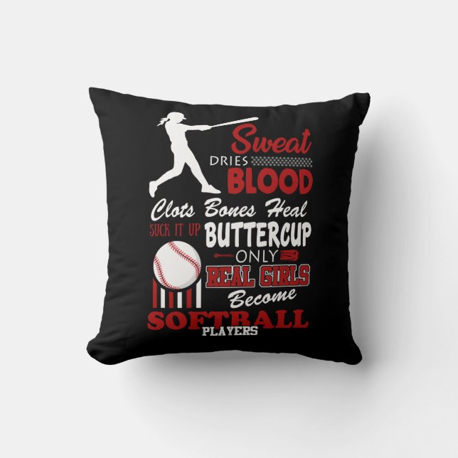Real Girls Become Softball Players Gift Throw Pillow (Front)