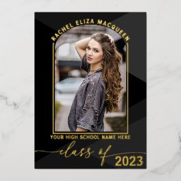 Real Gold Black Geometric Photo Graduation Foil Invitation