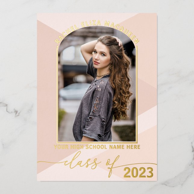 Real Gold Blush Pink Geometric Photo Graduation Fo Foil Invitation (Front)