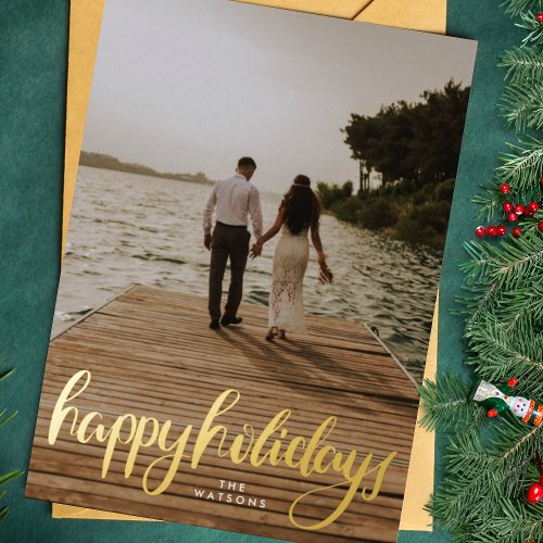 REAL GOLD Christmas Photo HAPPY Foil Holiday Card