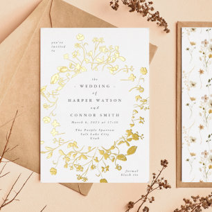REAL Gold Circle Dried Wildflower Abundance Foil Invitation