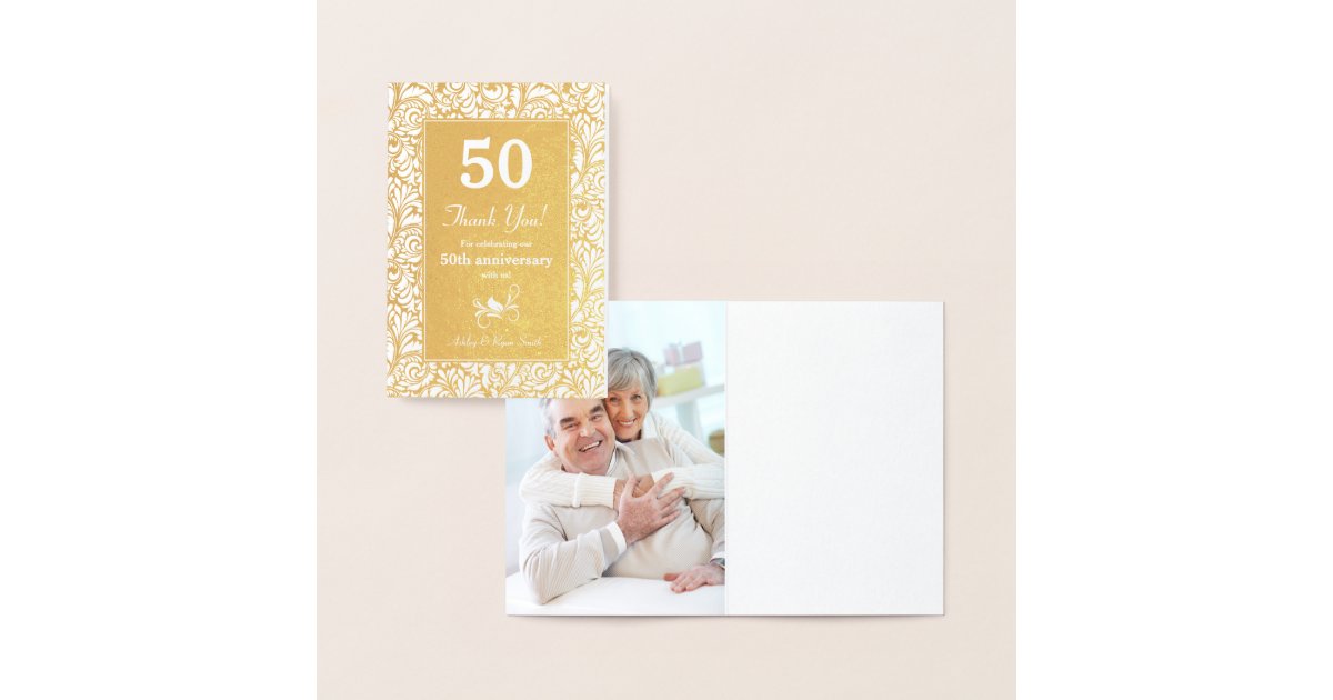 Real Gold Foil 50th Anniversary Photo Thank you Card | Zazzle