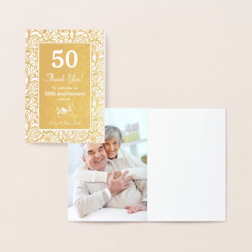 Real Gold Foil 50th Anniversary Photo Thank you Foil Card