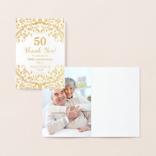 Real Gold Foil 50th Wedding Anniversary Thank you Foil Card