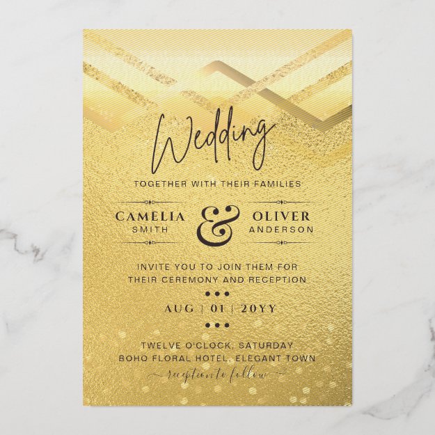 REAL GOLD FOIL All-in-1 Wedding QR Code Glam Foil Invitation