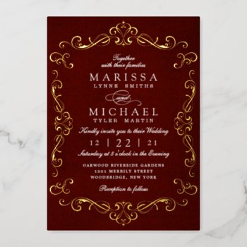 Real Gold Foil And Burgundy Wedding Invitation Foi Foil Invitation by girlygirlgraphics at Zazzle