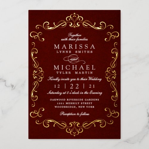 REAL Gold Foil and Burgundy Wedding Invitation Foi Foil Invitation