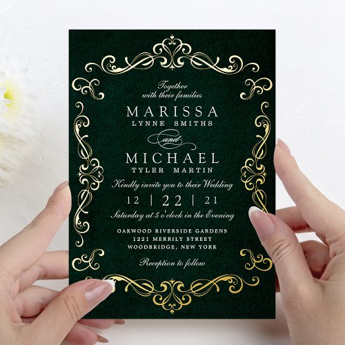 REAL Gold Foil and Emerald Wedding Invitation Foil Foil Invitation