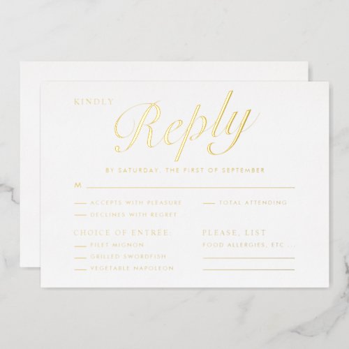 REAL Gold Foil and White Menu Choice RSVP Card