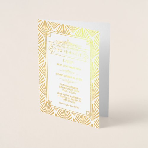 Real Gold Foil Art Deco New Years Eve Party Foil Card