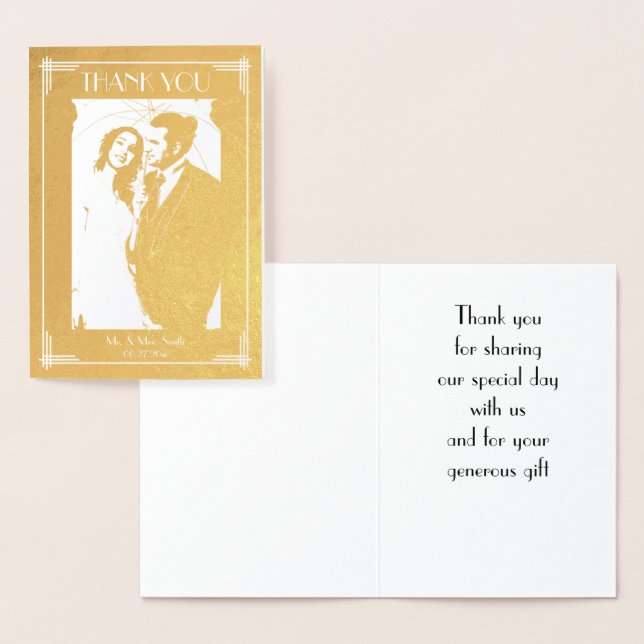 Real Gold Foil Art Deco Thank You Wedding Card (Display)