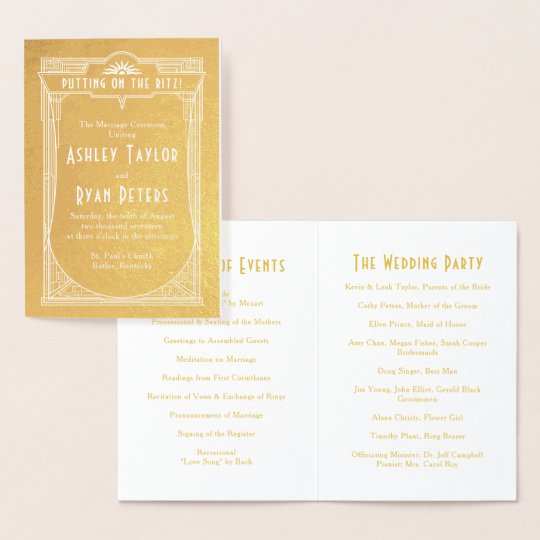 Real Gold Foil Art Deco Wedding Program Zazzle Com