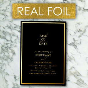 Real Gold Foil Black & Gold Wedding Save the Date Invitation