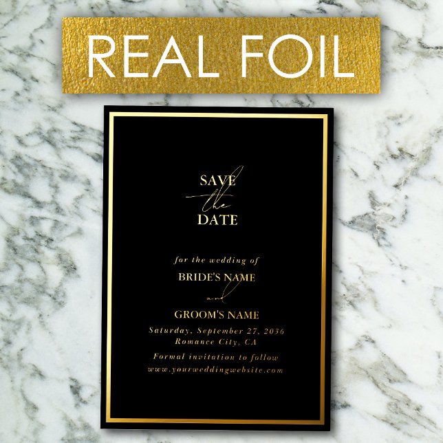 Real Gold Foil Black & Gold Wedding Save the Date Invitation (Real Gold Foil Black & Gold Wedding Save the Date Foil Invitation)