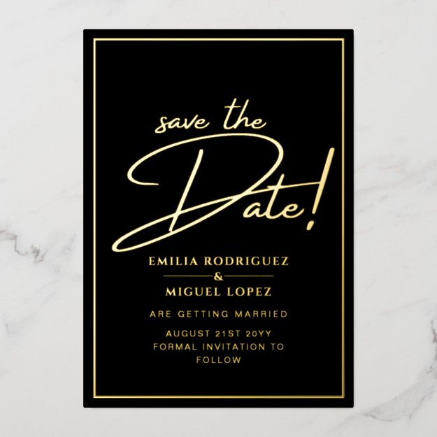 Real GOLD Foil Black Save the Date Wedding Foil Invitation