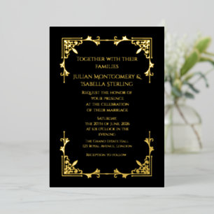 Real Gold Foil Black Tie Royal Regency wedding Invitation
