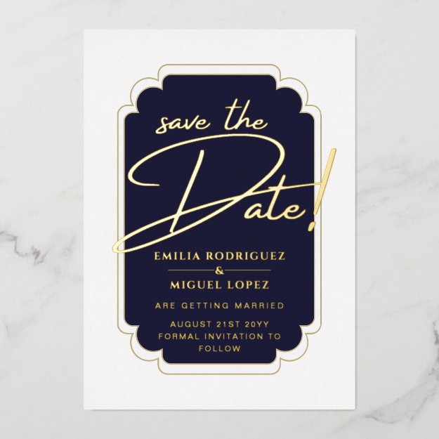 Real GOLD Foil Blue Save the Date Wedding Foil Invitation