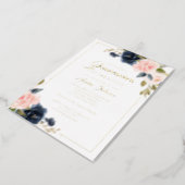 REAL GOLD FOIL Blush Navy Floral Quinceanera  Foil Invitation (Rotated)