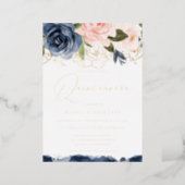 Real Gold Foil Blush & Navy Quinceanera Party Foil Invitation (Standing Front)