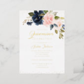 REAL GOLD FOIL Blush Pink Navy Floral Quinceanera Foil Invitation (Standing Front)