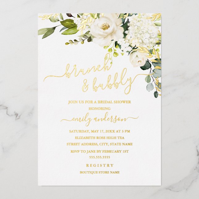 REAL GOLD FOIL Brunch And Bubbly Bridal Shower  Invitation (Front)
