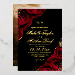 Real Gold Foil Burgundy Rose Photo Wedding Invitation