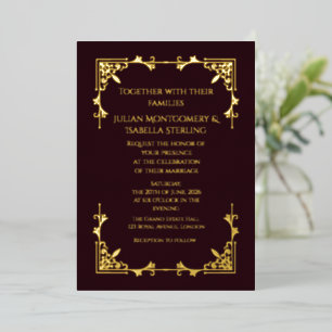 Real Gold Foil Burguny Royal Regency wedding Invitation