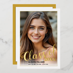 Real gold foil Class of 2026 script photo Invitation