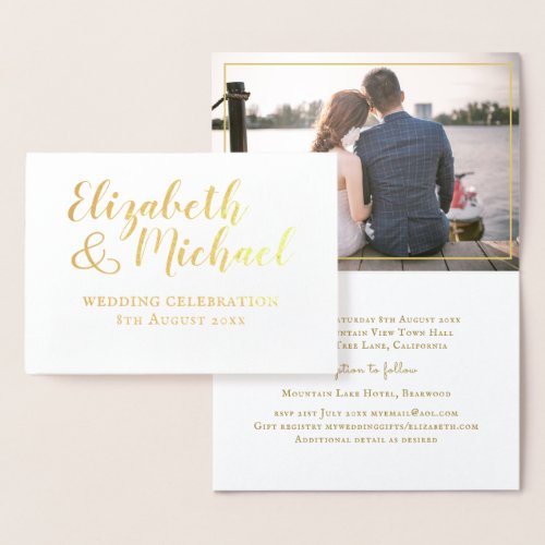 REAL GOLD FOIL classic white PHOTO Wedding Invites