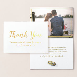 REAL GOLD FOIL classic white wedding THANK YOU Card