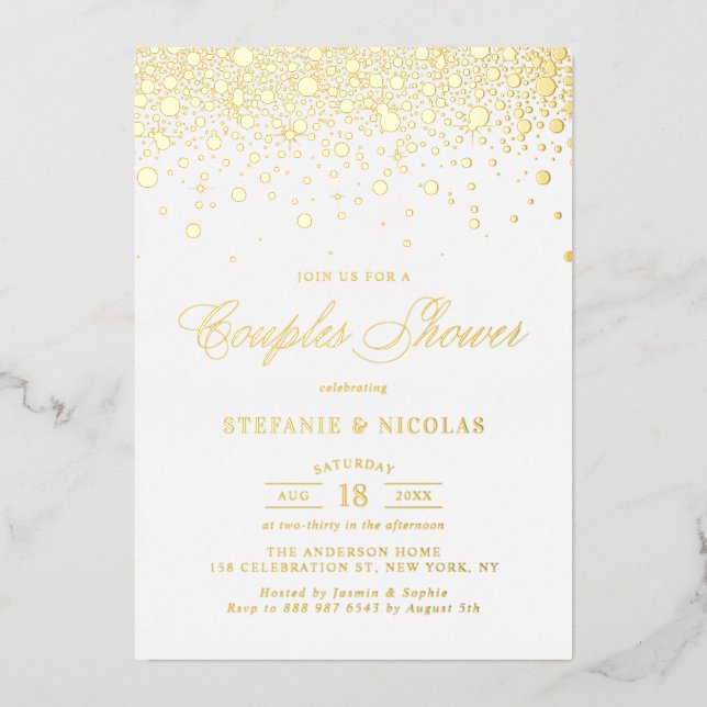 Real Gold Foil Confetti Dots Couples Shower Foil Invitation (Front)