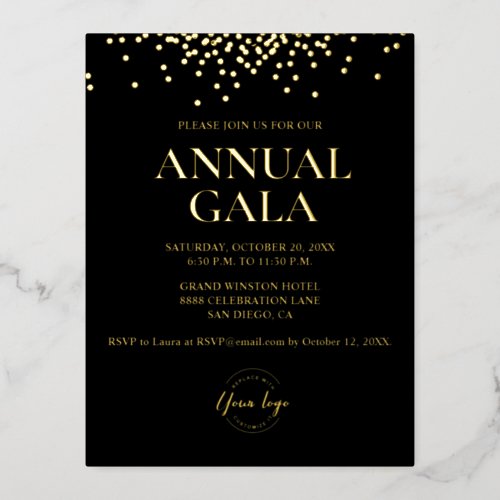  Real Gold foil confetti on black Custom logo Gala Foil Invitation Postcard