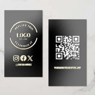 Real Gold Foil Custom Logo QR Code Social Media Spot Gloss Business Cards