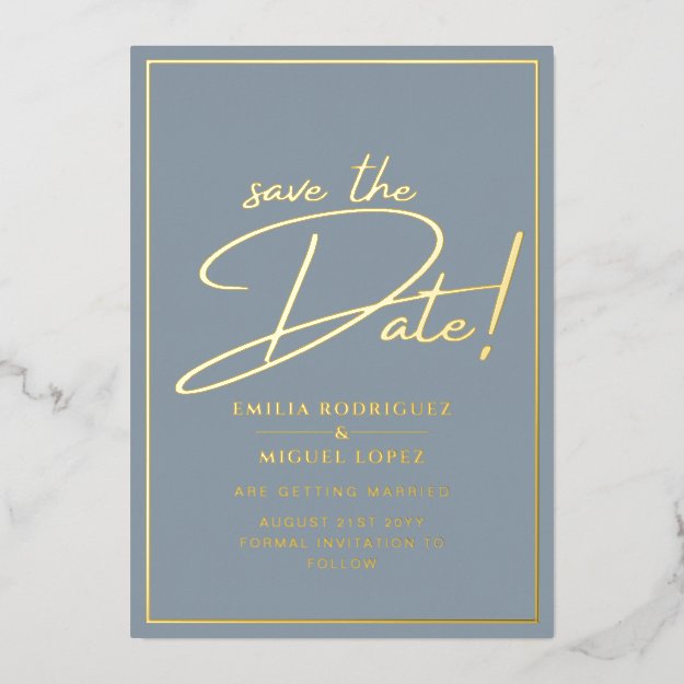 Real GOLD Foil Dusty Blue Save the Date Wedding Foil Invitation