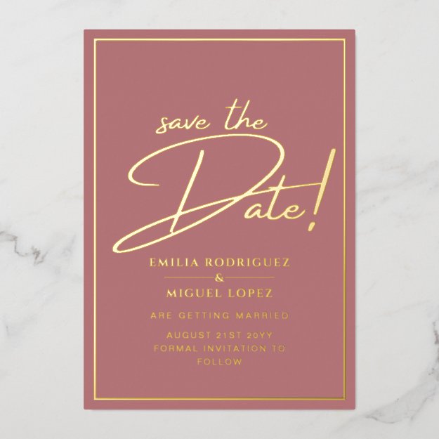 Real GOLD Foil Dusty Rose Save the Date Wedding Foil Invitation
