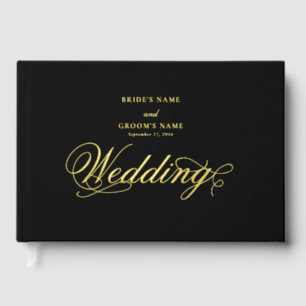 Real Gold Foil Elegant Classy Luxury Black Wedding Foil Guest Book